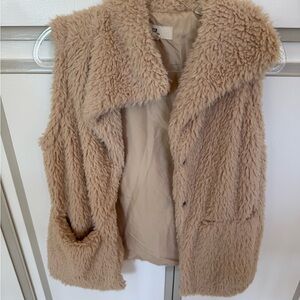 Thread+Supply Beige Faux Fur Sleeveless Vest